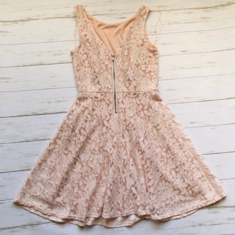 Cream and Light Pink Lace Formal Dress